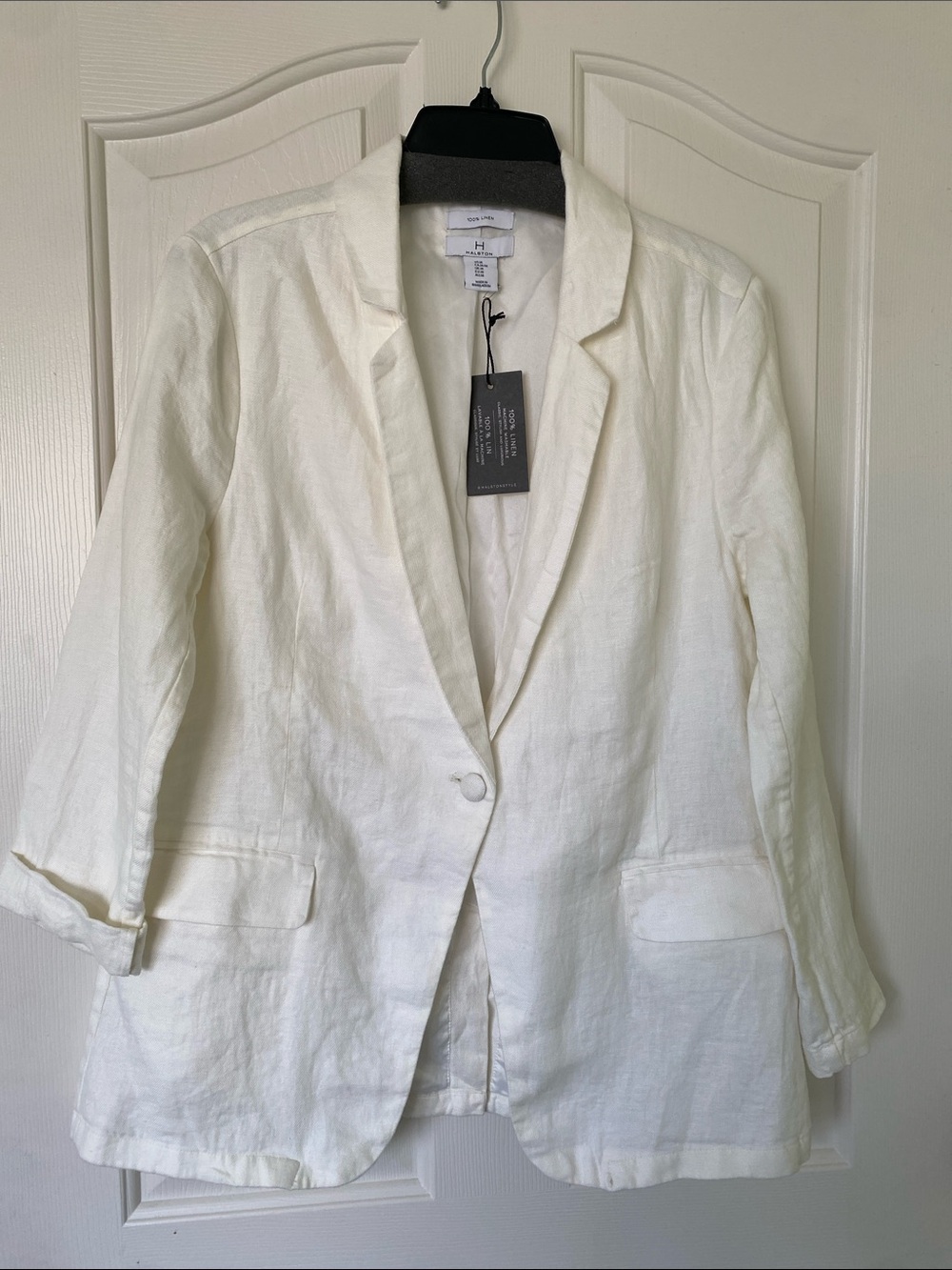 H by Halston White Linen Notch-Lapel Blazer